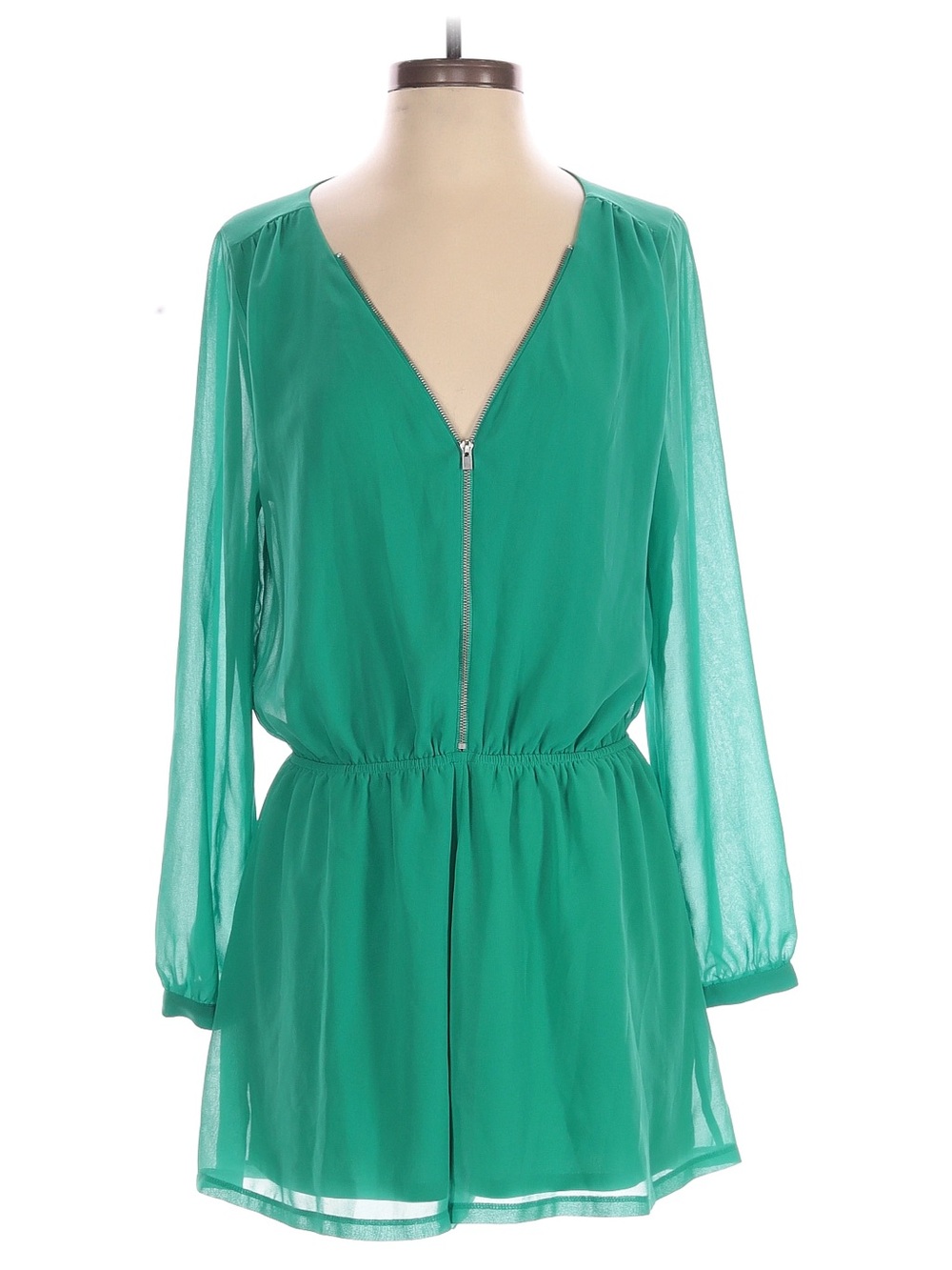 Express Emerald Green Long-Sleeve Zip Front Romper